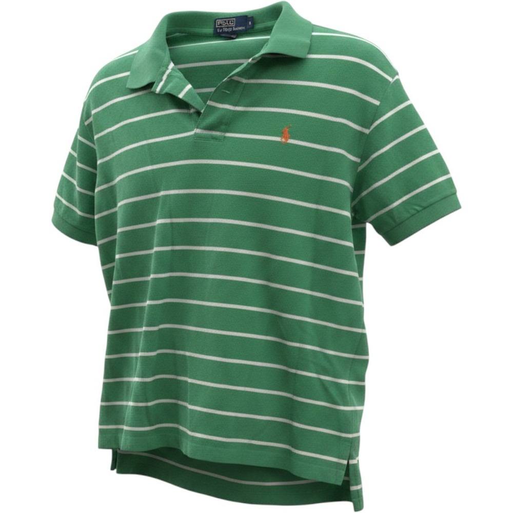 Polo Ralph Lauren Mens Green White Striped Cotton Polo Shirt Size M